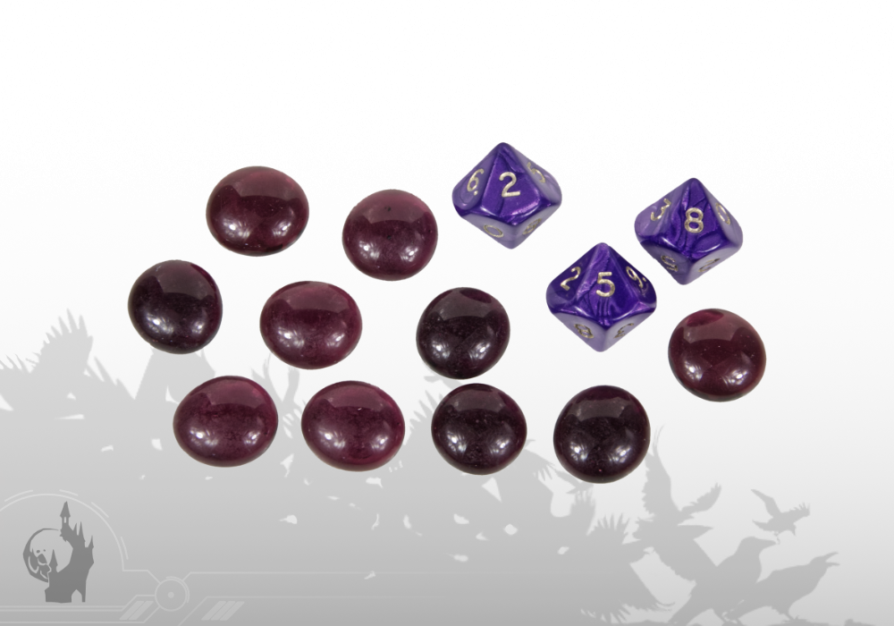 Würfel (3xW10) und Glasmarker (10x) (Lila)