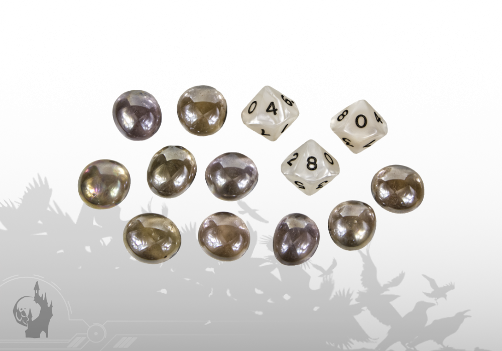 Würfel (3xW10) und Glasmarker (10x) (Weiß)